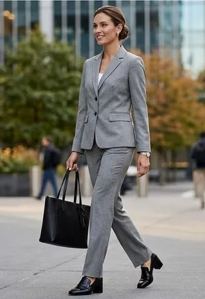 Anne Klein Heather Gray Two Button Blazer and Straight Leg Pants Suit Set Size 2 thumbnail 1