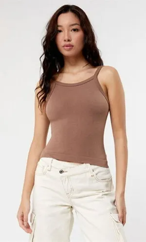 5/$35 PacSun Contour Womens Tank Top Sz M Brown Seamless‎ Longline thumbnail 1