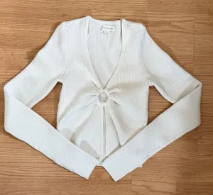 Aeropostale Cream Ribbed Cardigan with Ring Detail thumbnail 1