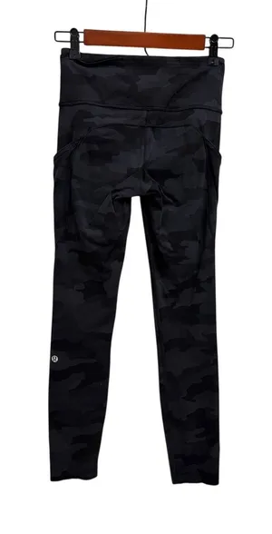 Lululemon Fast and Free Tight Nulux Black Gray Camo Athletic Leggings Size 4 thumbnail 1