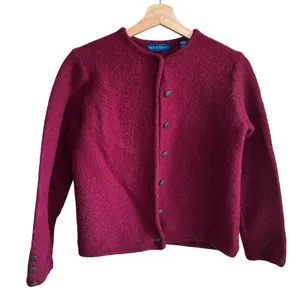 Vintage Karen Scott Boiled Wool Cardigan Sweater S Magenta Women 100% Wool thumbnail 1