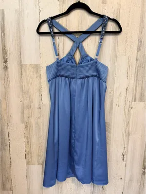 BCBGMAXAZRIA Womens 2 Blue Satin Beaded Cocktail Prom Dress thumbnail 7
