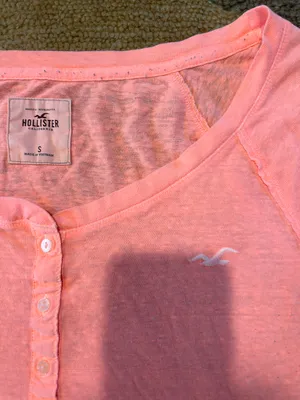 Hollister Y2K Style Orange Peach Short Sleeve Henley T Shirt Burnout Material S thumbnail 5