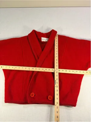 Vintage The Eagle’s Eye 100% Wool Shawl Collar Cropped Cardigan Jacket Red 12 thumbnail 9