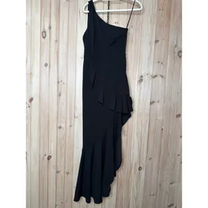NWT Lulus Dramatic Persona Black One-Shoulder Ruffled Maxi Dress Holiday Party M thumbnail 2