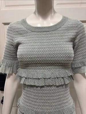 LoveShackFancy Aveline Ruffled Dress Printed Smocked Bell Sleeve Mint Sz XS A thumbnail 4
