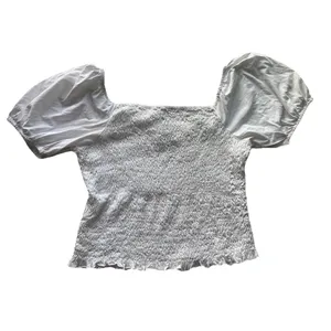 J.Crew Smocked Broken-In Jersey Cropped Top L Puff Sleeve Peasant Cottagecore thumbnail 4