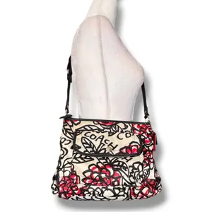 Coach Poppy Floral Graffiti Crossbody Bag Pink Black Satin Y2K Streetwear Purse thumbnail 13