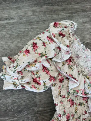 Free People favorite girl ruffle front smocked floral crop top cream medium thumbnail 6