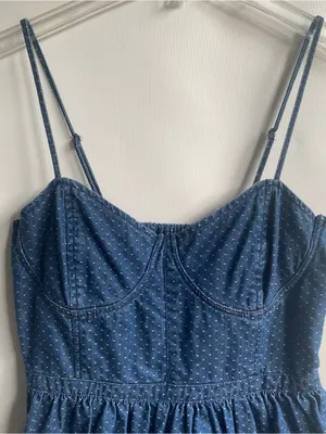 Free People denim bustier mini dress polka dot sun dress preppy summer Small thumbnail 4