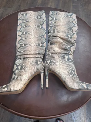 Vince Camuto Taupe and Black Snake-Print Over-the-Knee Stiletto Boots thumbnail 2