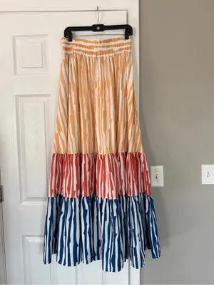TOV Los Angeles Multicolor Tiered Stripe Maxi Skirt Vacation Resortwear thumbnail 6