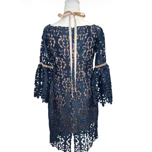 Alexia Admor NWT Navy Lace Off Shoulder Dress 10 Bell Sleeve Cocktail thumbnail 3