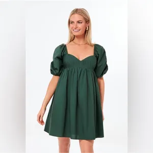 Tuckernuck Hyacinth House Women Dress Medium Green Puff Sleeve‎ Babydoll Mini thumbnail 6