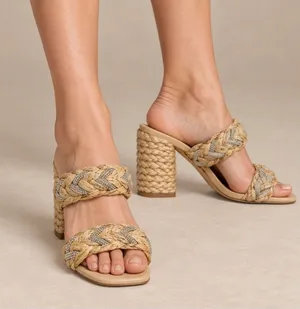 Stuart Weitzman Lana 85 Raffia Crystal Slide Sandals Estimated Size 9 thumbnail 1