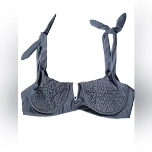 NEW Zaful Gray Smocked Shirred Bowknot Underwire V Cut Two Piece Bikini Set thumbnail 4