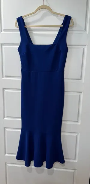 Lulus Dress Midi Cobalt blue square neck trumpet dress thumbnail 1