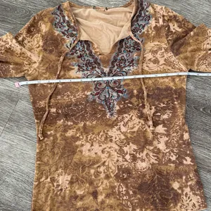 Y2K vintage boho western Gypsy fairy bell sleeve top brown tan small thumbnail 6