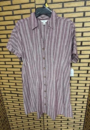 Time and tru burgundy stripe fit and flare dress size large thumbnail 1