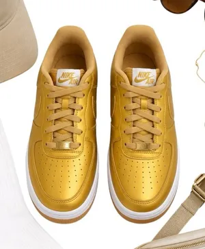 Nike Air Force 1 Low GS Metallic Gold Leather Sneakers 7Y Women's 8.5 Shoes GUC thumbnail 1