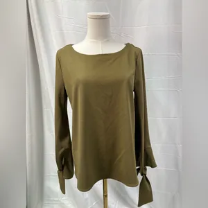 Ann Taylor Long Sleeve Tie Sleeve‎ Blouse Green Round Neck Womens Medium thumbnail 2