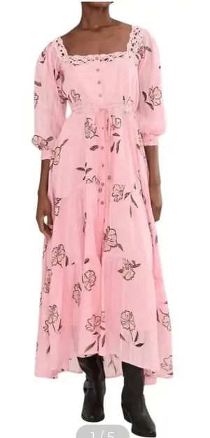 Free People Morning Meadows 3/4 Sleeve Square Neck Maxi Dress, XL, NEW NWT thumbnail 1