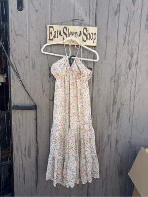 Triple 7 White Floral Halter Maxi Dress thumbnail 2