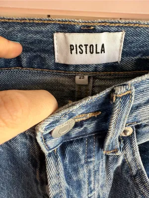 Pistola High-Rise Distressed Straight-Leg Jeans - Blue sz 25 thumbnail 2