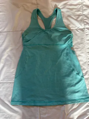 Lululemon Racerback Tank Top Aqua Blue Striped Built-In Bra Size Unknown thumbnail 1