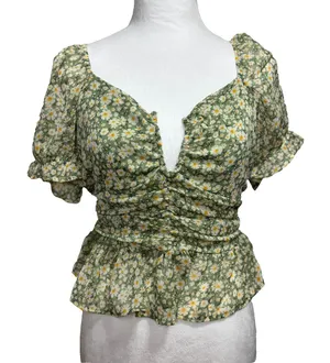 Mele E Pere Smocked Blouse Womens M Cottagecore Y2K Boho‎ Romantic Soft Girl thumbnail 1