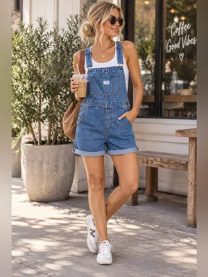 Levi’s premium vintage inspired overalls shorts medium wash medium thumbnail 2