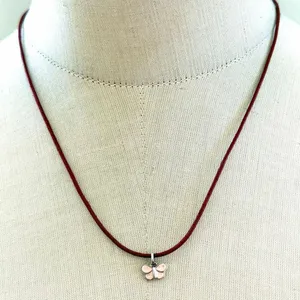 Coach Sterling Silver Pink Enamel Butterfly Necklace Red Leather Cord thumbnail 1
