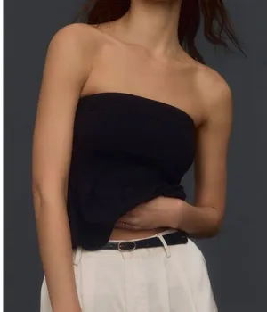 Maeve By Anthropologie Womens The Fontana Flared Tube Top Black Size L thumbnail 1
