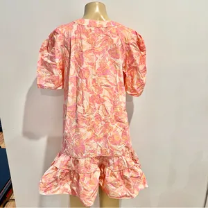 Olivaceous Pink Floral Dress Sz M Puff Sleeves Ruffle thumbnail 5