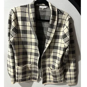 SIONI Women's Medium Plaid Knit Cardigan‎ Sweater Shawl Collar Pocketed thumbnail 4