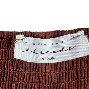 American Threads Tie Front Cutout Solid Mini Dress Rust Boho Smocked Size Medium thumbnail 4