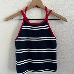 Hollister Blue White Red Thick Ribbed Knit Strappy Back Medium thumbnail 1