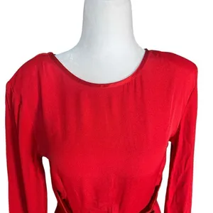 Vintage Nina Piccalino Cherry Red Dress Satin‎ Bow Detail Scoopneck Long Sleeve thumbnail 5