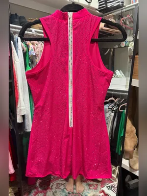 QUEEN OF SPARKLES Fuchsia Sequin High-Neck Active Dress with Built In Shorts thumbnail 2