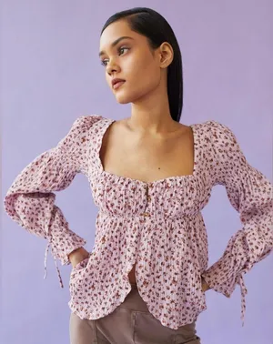 Urban Outfitters NWOT Allie Tie Sleeve Sleeve Blouse Floral Print Size S thumbnail 6
