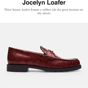 Coach Jocelyn Croc Embossed Dark Ruby Red Leather Slip On Penny Loafers Flats thumbnail 2