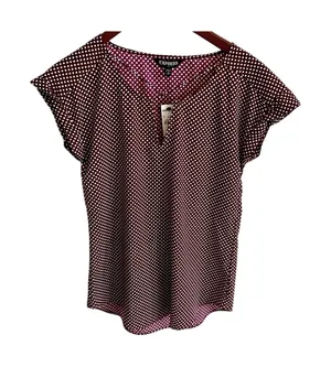 NWT Express Burgundy White Cap Sleeve Polka Dot Blouse Size Women's XS thumbnail 1