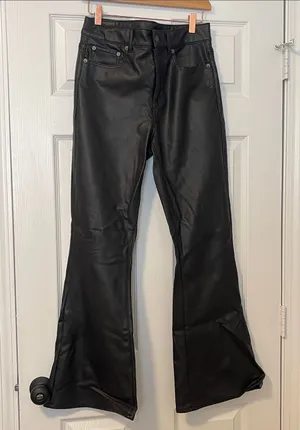 American Eagle Black Faux Leather Flared Super Hi-Rise Flare Pants - Women thumbnail 1