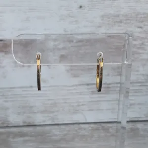 Vintage Earrings For Pierced Ears - Dainty Dull Gold Tone Elongated Hoops thumbnail 2