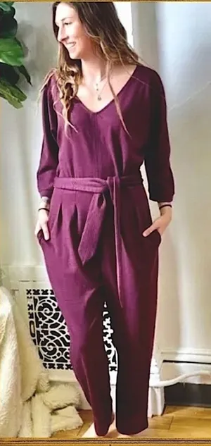 Anthropologie Sutton‎ Ponte Deep Purple Jumpsuit size large thumbnail 1
