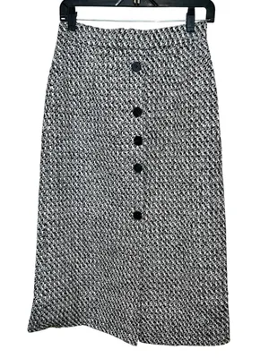 Commense Button Front Tweed Maxi Skirt Black White Small NWT Sold Out thumbnail 7