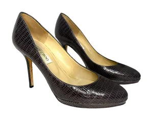 Jimmy Choo croc embossed round toe pump brown heels size 37‎ thumbnail 1