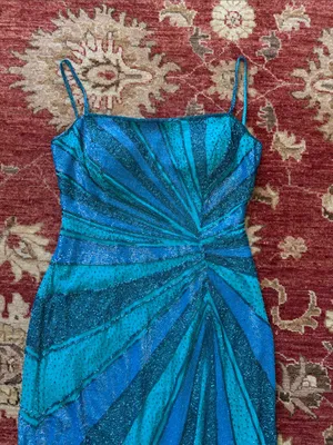 Teal & Blue Ruched Spaghetti-Strap Evening Gown thumbnail 4
