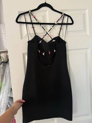 BNWT Zara Black Strechy Pink Floral Strap Dress thumbnail 8