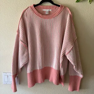 Altar’d State Women's Pink Striped Knit Sweater - Relaxed Fit thumbnail 1